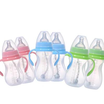 China BPA Free Food Conductive Baby Milk Water Bottle Silicone Nipple PP Bottle Babyflasche Set With Handle Safety Feeding Bottle for sale