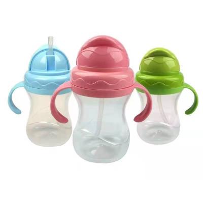 China Sustainable Portable Baby Bottle Safety PP Slip Cover Silicone Straw Solid Newborn Feeding Water Milk Bottle With Handle for sale