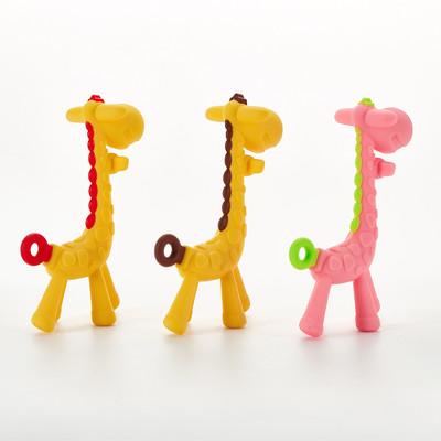 China Soft Cute Toy Safety Funny Baby Teether Giraffe Shape 3D Newborn Silicone Teether Toy Baby Mordedor Eco-friendly Teether for sale