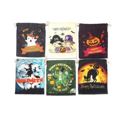 China Cute Sants Halloween Xmas Gift Drawstring Candy Bag Material Storage Christmas Small Handmade Canvas Sack Material STOCKING20202 for sale