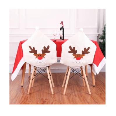 China Polyester Christmas Decorations Party Celebrations Snowman Deer Stanta Chair Back Cover for sale