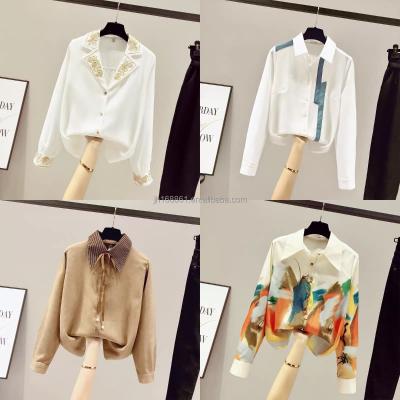 China Factory promotion wholesale anti-pilling long cuff blouse new female casual v collar shirt link in 2021 autumn women for sale