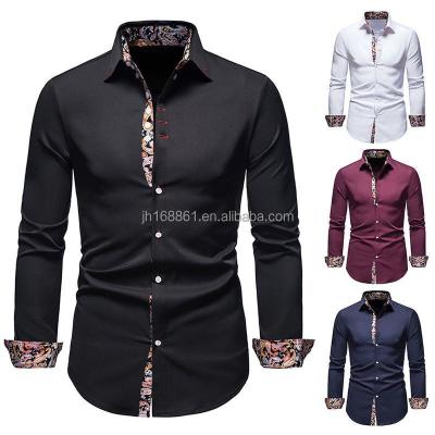 China Factory direct European printing retro men's long sleeves black and white anti-pilling slim figure men's shirts wholesale for sale