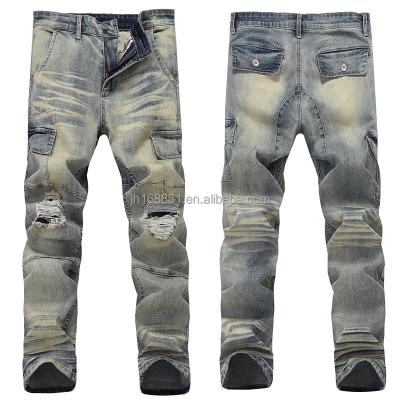 China Discount QUICK DRY wholesale hot factory price ex-works cut-out destroyed holes men's tight men's jeans ripping jeans for sale