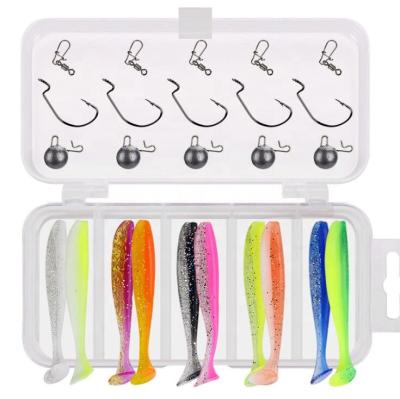 China Durable Hot Sale Fishing Lure Hook Set Soft Lure Plastic T-tail Lure High Carbon Steel Hooks Set On Sale for sale