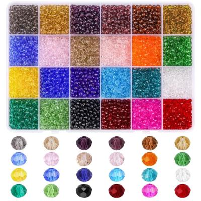 China 4800pcs 24 Color Crystal 4mm Briolette Crystal Glass Beads Faceted Rondelle Shape Crystal Beads Assortments Supplies for Jewelry Making for sale