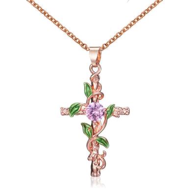 China CLASSIC 2022 New Creative Leaf Crucifix Winding Pendant Necklace Set Diamond Name Personalized Jewelry Necklace For Women for sale