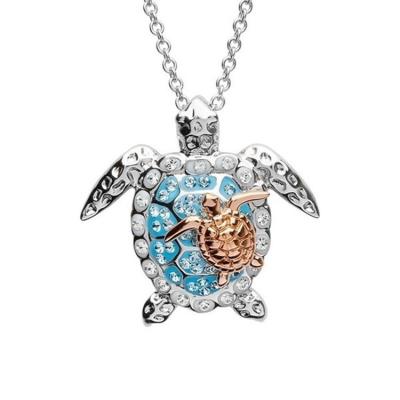 China Delicate Inlaid Ocean Necklace Long Chain Sea Rhinestone Necklace CLASSIC Turtle Pendant Necklace Animal Silver Jewelry for sale