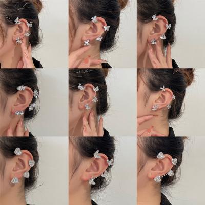 China TRENDY Fashion Non Pierced Full Long Diamond Party Butterfly Ear Clip Earrings Jewelry Women Female Hanging Girls for sale