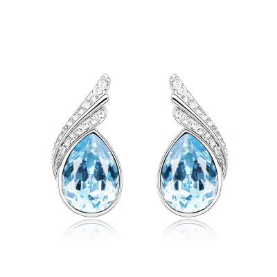 China 2022 TRENDY Jewelry Crystal Angel Wing Earrings Cubic Zirconia Sapphire Waterdrop Rhinestone Earrings For Wedding for sale