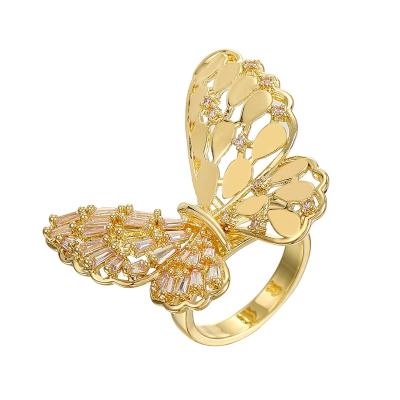 China CLASSIC 14K Gold Plated Butterfly Adjustable Rings For Women Girls Zircon Ring Jewelry Gifts For Women for sale