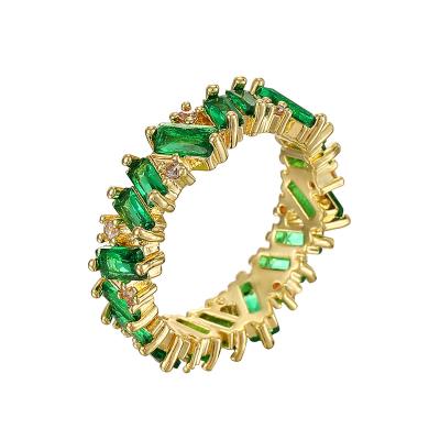 China Light Luxury 14K Gold Anti-allergic Plated Green Diamond Crystal Zircon CZ Square Finger Ring For Women Ring Irregular Green Iced Out for sale