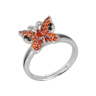 China High-end butterfly nickel-free explosive copper inlaid zircon jewelry for women rings temperament best selling open female ring for sale