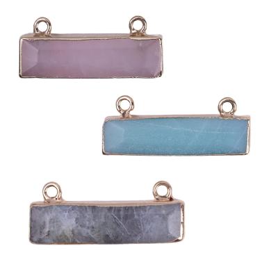 China Natural Bar Amethyst Nickel Free Gemstone Crystal Pendant Healing Rectangle Stone Rose Quartz Long Charms Jewelry for Necklace for sale