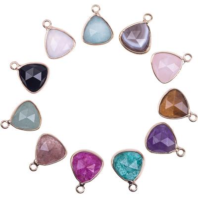 China Natural Crystal Quartz Stone Necklace Pendants Accessory Small Size Natural Gold Copper Side Facet Triangle Wholesale Point Nickel Free for sale