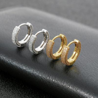 China TRENDY Huggie Ear Clip Earrings Iced Out Hip Hop Women CZ Mic Pave Zircon Diamond Huggie Hoop Earrings Thick Brass for sale