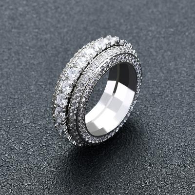 China New Trend Row Zircon Nickel Free Stone Iced Out Rotating Hip Hop Ring Fashion Brass Plated Gold Rings For Men Women Jewelry for sale