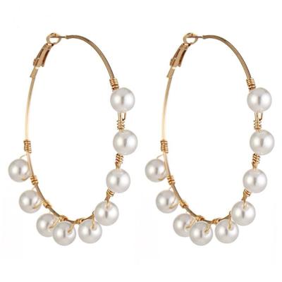 China 2019 Fashion Gold Circle Earring Hot Sale Women Earring In Europe Gold Plating Circle Earring Hung With Pearls for sale