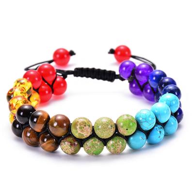 China 2021 Hot Selling Chakra Energy Bracelet Pure Chakra Religious Customizable Double Layers Braided Bracelet for sale