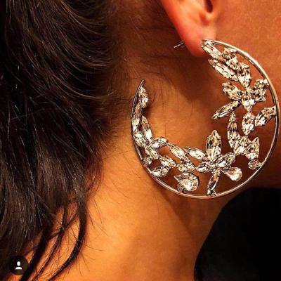 China Fashion Statement Crystal Rhinestone Ice Flower Luxury Big C rhinestone circle earrings 2019 fashion new form circle earrings for women for sale