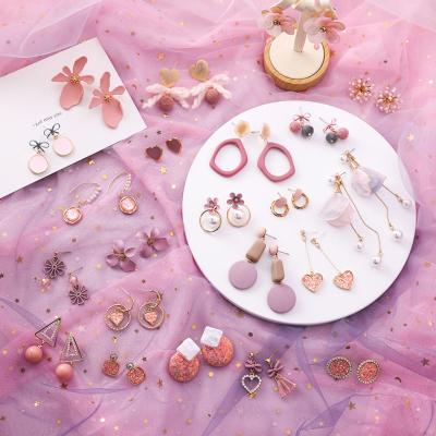 China Trendy sweet female Korean fashion style earrings girl temperament pink earrings accessories for sale