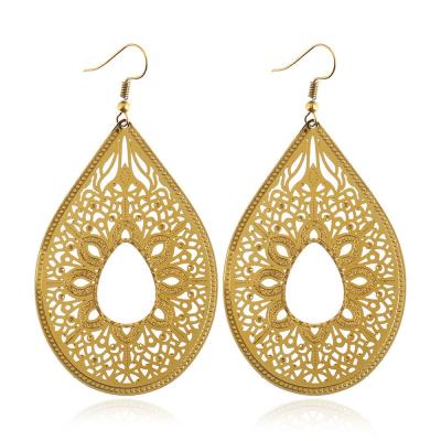 China 2019 Fashion Cut Out Earring Women Retro Water Drops Hooks Earrings Exquisite Color Stainless Steel Bright Plating Cavity Cut Out Earring for sale