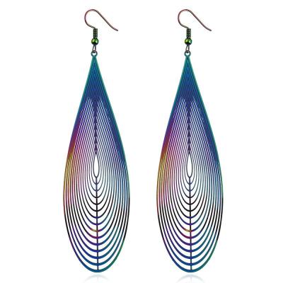 China Colorful Fashion Iridescent Earrings Women New Earrings Hollow Out Jewelry Water Drop Stainless Steel Iridescent Earrings for sale