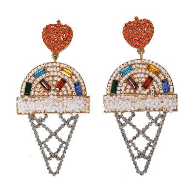 China Fashion Beaded Earrings 2019 New Arrival Summer Dessert Ice Cream Beaded Earrings Small Diamond Dangle Earring for sale