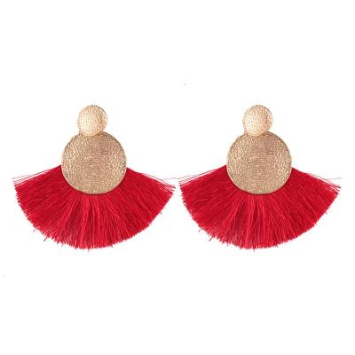 China Wholesale Custom Statement Silk Fan Fashion Bohemian Earrings Boho Fan Tassel Silk Tassel Earrings for sale