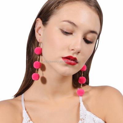 China New fashion three drop earrings 2019 handmade cloth Pom Pom Earrings fashion popular hot sale trendy earrings for sale