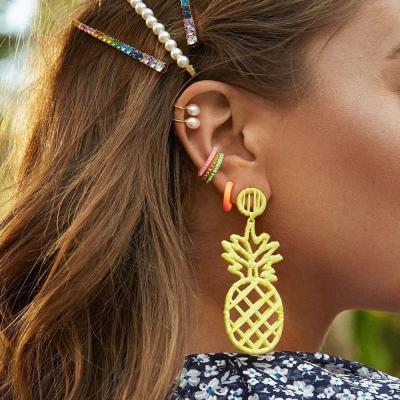 China Fashion Pineapple Stud Earrings Trendy For Women Raffia Pure Color Pineapple Earring Bohemian Handmade Braided Stud Earrings for sale