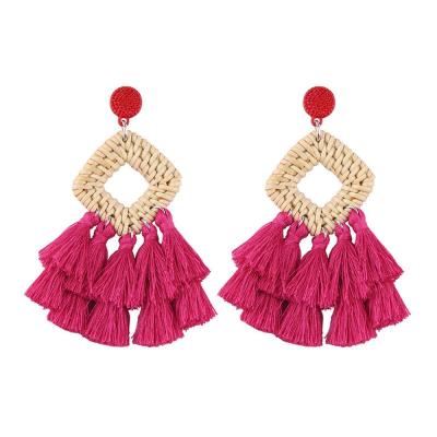 China Fashion Cup Earrings The Latest Weave Bamboo Geometric Colorful Tassel Dangle Earrings for sale