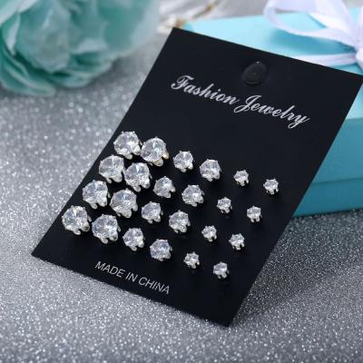 China FashionSmall Stud Earrings Set 2019 Round Six Prong Crystal Zircon Small 12 Pairs Stud Earrings Set Bijuterias for sale