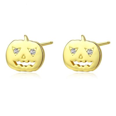 China Jewelry 18K Gold Plated Halloween Earring S925 Sterling Silver Stud Earrings Fashion Pumpkin Stud Earrings Cartoon Brushed Pumpkin Stud Earrings for sale