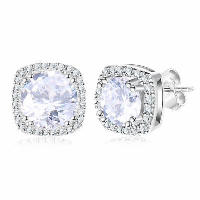 China Fashion 925 Sterling Silver Earrings Classic Fashion 925 Sterling Silver Jewelry Square Diamond Zircon Earrings For Women 2018 for sale