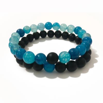 China 2019 Fashion Blue Fashion Bead Bracelet Natural Stone Beads Bracelets Black Agate Blue Bead Bracelet Set For Couples for sale