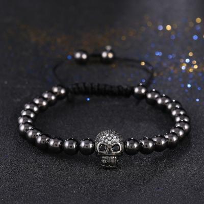 China 2020 Newest 18K Gold CLASSIC Zircon Paved Copper Ball Men Macrame Skull Bracelet for sale