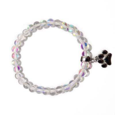 China Green Gray Elastic Beaded Bracelet Fashion Moonstone Bracelet Design 6mm Moonstone Dog Paws Rose White Pink for sale