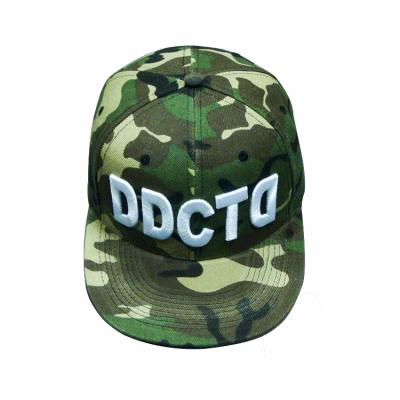 China COMMON Cheap Acrylic Flat Brim Flat Bill Hip Hop White Camouflage Logo Embroidery 3D Embroidery Snapback Cap Hats for sale