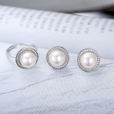 China Vintage Fashion Jewelry Set Open Ring And Earring Stud Pearl Jewelry Set for sale