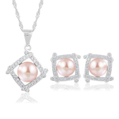 China New Vintage Design Pearl Necklace Ring Earring 2 Pieces Girls Wedding Jewelry Set for sale