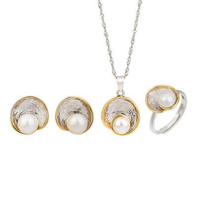 China Hot Selling Vintage Fashion Nature Pearl Jewelry Sets Ring Earrings Bangle Pendant For Party Gift For Girl - for sale