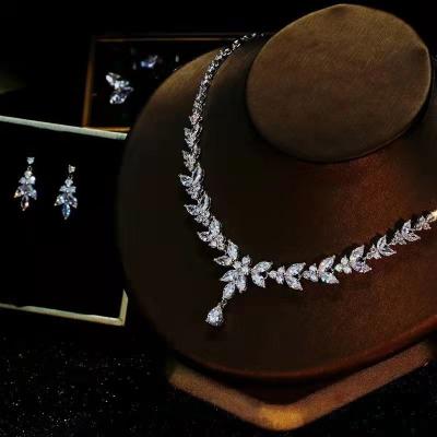 China Fashion Fine Jewelry Box Ring Necklace Jewelry Sets 925 CZ Vintage Zirconia Women Jewelry Set High Quality Luxury Silver Zircon Necklace Set for sale