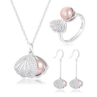 China Vintage In Stock Women Pink Freshwater Pearl Fashion Jewelry Sets Silver 925 Jewelry Sets Necklace for sale