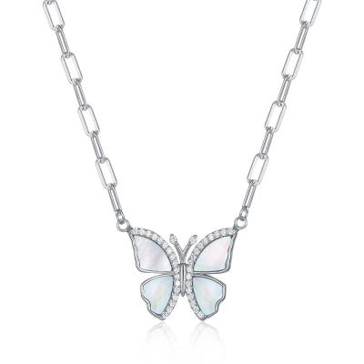 China Wholesale Cute Fashion Women's New Trending 925 Sterling Silver Butterfly Crystalize Necklace for sale