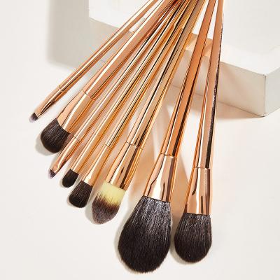 China Angular Blush Personality 8pcs Rose Gold Makeup Brush Shiny Cosmetic Brush Set for sale