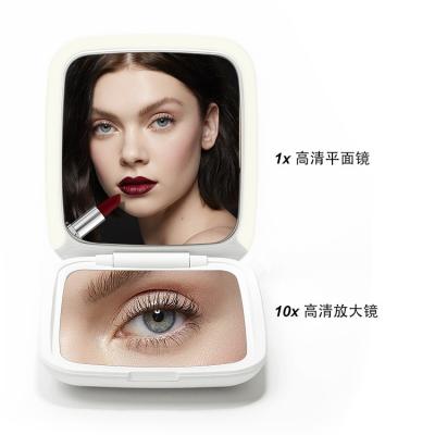 China Lighted Folding Compact Mirror, 1X/10X Magnification Pocket Square Hand Mirror For Travel Makeup for sale