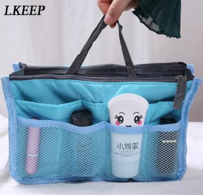 China 210T Polyester + Silk Cotton Multi Colors Bag in Bag Makeup Handbag Organizer Handbag Multi Functional Insert Women Travel Cosmetic Bags for sale