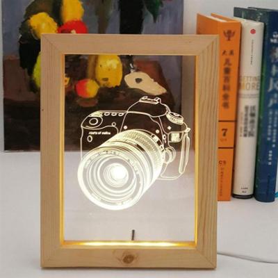 China Bed Room Camera Picture 3D Lamp Photo Frame Lamp 5W Visual USB Atmosphere Night Light 5W Wooden Warm Light Wooden Beech Or Oak Random for sale