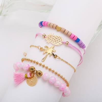 China No New Pineapple Woven Jewelry Bracelet Natural Stone Beaded 5-Piece Set Bracelet for sale